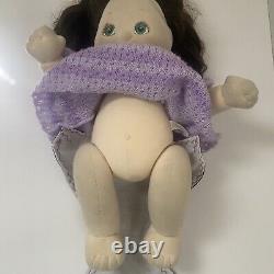 My Child Doll Vintage Brunette Hair Green Eyes Purple Crochet Dress 80s Mattel