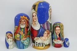 Nativity nesting doll Christmas matryoshka Hand painted 5 in 1 Artwork 7 tall