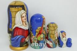 Nativity nesting doll Christmas matryoshka Hand painted 5 in 1 Artwork 7 tall