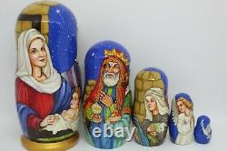 Nativity nesting doll Christmas matryoshka Hand painted 5 in 1 Artwork 7 tall