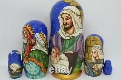 Nativity nesting doll Christmas matryoshka Hand painted 5 in 1 Artwork 7 tall