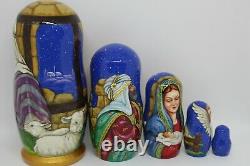 Nativity nesting doll Christmas matryoshka Hand painted 5 in 1 Artwork 7 tall