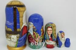 Nativity nesting doll Christmas matryoshka Hand painted 5 in 1 Artwork 7 tall