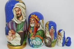 Nativity nesting doll Christmas matryoshka Hand painted 5 in 1 Artwork 7 tall