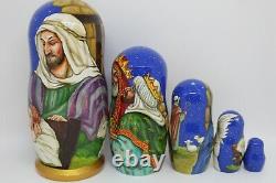 Nativity nesting doll Christmas matryoshka Hand painted 5 in 1 Artwork 7 tall