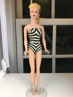 Near Mint Braided Blonde #5 Ponytail Barbie Zebra Swimsuit 1961