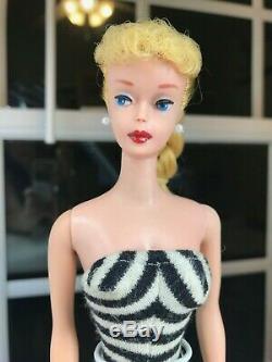 Near Mint Braided Blonde #5 Ponytail Barbie Zebra Swimsuit 1961