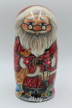 Nesting doll, matryoshka Santa Claus with friends and gifts 8.4tall, 7 in 1
