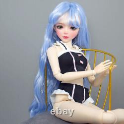 New Full Set BJD Doll 1/3 56cm Ball Jointed Girls Dolls with Blue Hair Assembled