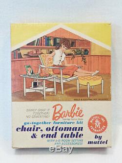 Nrfb Vintage Barbie Doll Go-together Furniture Chair, Ottoman, End Table Mattel