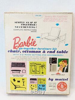 Nrfb Vintage Barbie Doll Go-together Furniture Chair, Ottoman, End Table Mattel