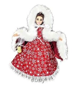 OOAK Red Fur Cape Winter Christmas Caroler Fashion Doll Holiday Snowflake Dress