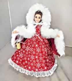 OOAK Red Fur Cape Winter Christmas Caroler Fashion Doll Holiday Snowflake Dress