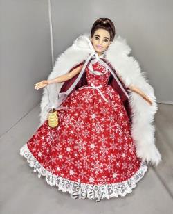 OOAK Red Fur Cape Winter Christmas Caroler Fashion Doll Holiday Snowflake Dress