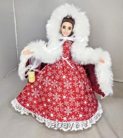 OOAK Red Fur Cape Winter Christmas Caroler Fashion Doll Holiday Snowflake Dress