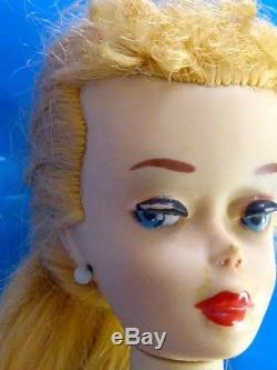Original 1959 60 # 3 84 Blonde Pony Tail Stand Shoes Barbie Doll With Swim Suit