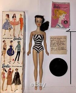 Original Vintage #3 Brunette Ponytail Barbie TM Box Stand 1959 NIPPLES