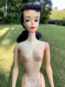 Original Vintage #3 Brunette Ponytail Barbie TM Box Stand 1959 NIPPLES