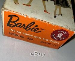 Original Vintage #3 Brunette Ponytail Barbie TM Box Stand 1959 NIPPLES