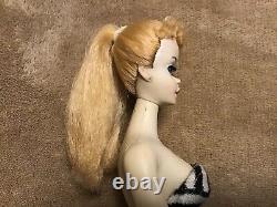 PRETTY #3 BLONDE PONYTAIL BARBIE With #2 BODY WithNIPPLES, TM STAND, R BOX