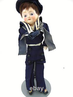 Papier Mache Shoulder Composition Doll Figure Straw Body Sailor Boy Glass Eyes