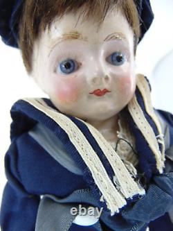 Papier Mache Shoulder Composition Doll Figure Straw Body Sailor Boy Glass Eyes