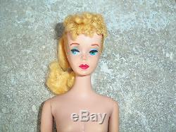 RARE Vintage Blonde #3 Barbie Ponytail Doll 1959 box swim TM solid Blue Eyeliner