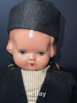 RARE Vintage Mechanical Folk Doll Pair 18 Composition Heads Wood Bodies Working