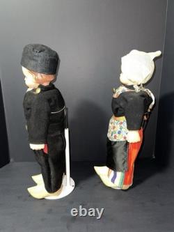 RARE Vintage Mechanical Folk Doll Pair 18 Composition Heads Wood Bodies Working