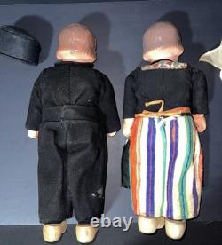 RARE Vintage Mechanical Folk Doll Pair 18 Composition Heads Wood Bodies Working