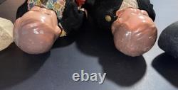 RARE Vintage Mechanical Folk Doll Pair 18 Composition Heads Wood Bodies Working