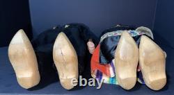 RARE Vintage Mechanical Folk Doll Pair 18 Composition Heads Wood Bodies Working