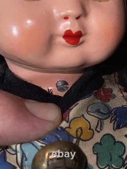 RARE Vintage Mechanical Folk Doll Pair 18 Composition Heads Wood Bodies Working