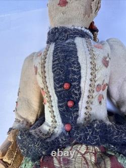Rare Antique Doll Painted Cloth Face. Original Condition. Typical Clothing. 16.5