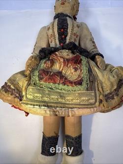 Rare Antique Doll Painted Cloth Face. Original Condition. Typical Clothing. 16.5