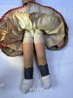 Rare Antique Doll Painted Cloth Face. Original Condition. Typical Clothing. 16.5