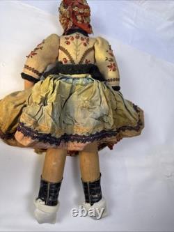 Rare Antique Doll Painted Cloth Face. Original Condition. Typical Clothing. 16.5