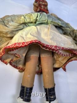 Rare Antique Doll Painted Cloth Face. Original Condition. Typical Clothing. 16.5