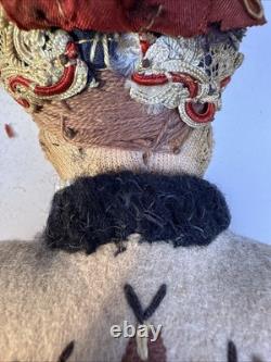 Rare Antique Doll Painted Cloth Face. Original Condition. Typical Clothing. 16.5