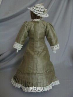 Rare Antique German China Doll Silk Dress Bonnet original human hair wig 14 1/4