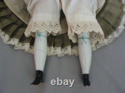 Rare Antique German China Doll Silk Dress Bonnet original human hair wig 14 1/4