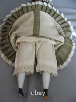 Rare Antique German China Doll Silk Dress Bonnet original human hair wig 14 1/4