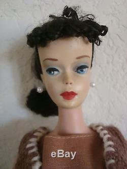 Rare Blue Eyeliner Hi Color 1958 Brunette Ponytail Barbie Doll Tm Body #3 E/c Nr