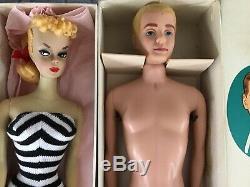 Rare Vintage #1 Hand Painted Blond Ponytail Barbie with TM Box and #1 Ken