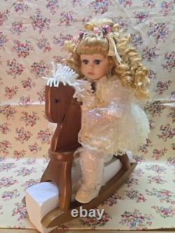 Rare Vtg Porcelain Doll On Rocking Horse Emily Crowne Collection #9814029
