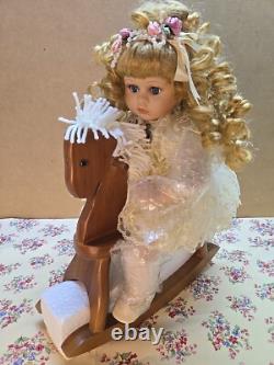 Rare Vtg Porcelain Doll On Rocking Horse Emily Crowne Collection #9814029