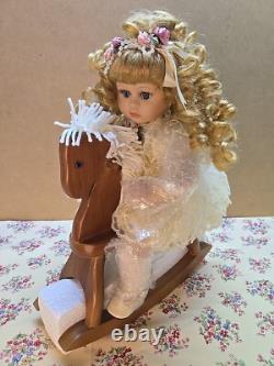 Rare Vtg Porcelain Doll On Rocking Horse Emily Crowne Collection #9814029