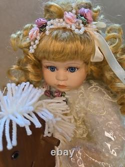 Rare Vtg Porcelain Doll On Rocking Horse Emily Crowne Collection #9814029