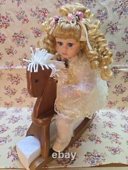 Rare Vtg Porcelain Doll On Rocking Horse Emily Crowne Collection #9814029
