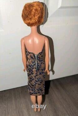 Redhead Bubblecut Barbie Wearing HTF Fashion Pak Navy & Gold Lame Sheath Dress
